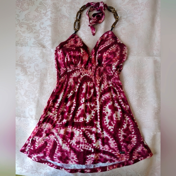 Guess Halter top - back tie w/wood beeds, padded bra & elastic waist - Picture 1 of 4